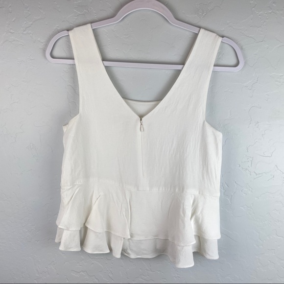 Rebecca Taylor Sleeveless Square Neck Tiered Peplum Blouse in White Size 0 - Picture 7 of 8